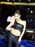 Korean long legged sexy car model in black leather Tights - Li Xiaoying(24)