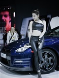 Korean long legged sexy car model in black leather Tights - Li Xiaoying(25)