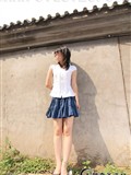 Foot model Yishu white shirt blue skirt pure lady(14)