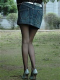 Super short denim skirt black stockings beauty Persian cat part32(3)