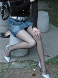 Super short denim skirt black stockings beauty Persian cat part32(10)