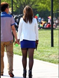 [outdoor Street Photo] 2013.09.27 blue skirt and black silk plump young woman(13)