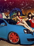 Lovely two sisters in Christmas show chariot phantom Bini beauty beach style fresh photo hot figure(9)