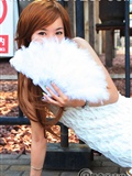 [Wang Chaogui's feet] Jiaoren Meizu green off shoulder skirt park bench white angel folding fan(8)